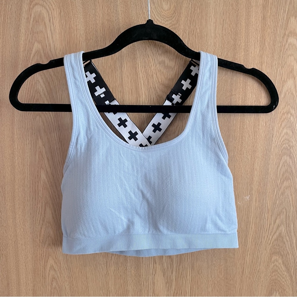BP + Wildfang Light Blue Cross Back Sports Bra